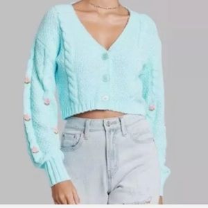 Target wild fable blue embroidered floral button up cardigan